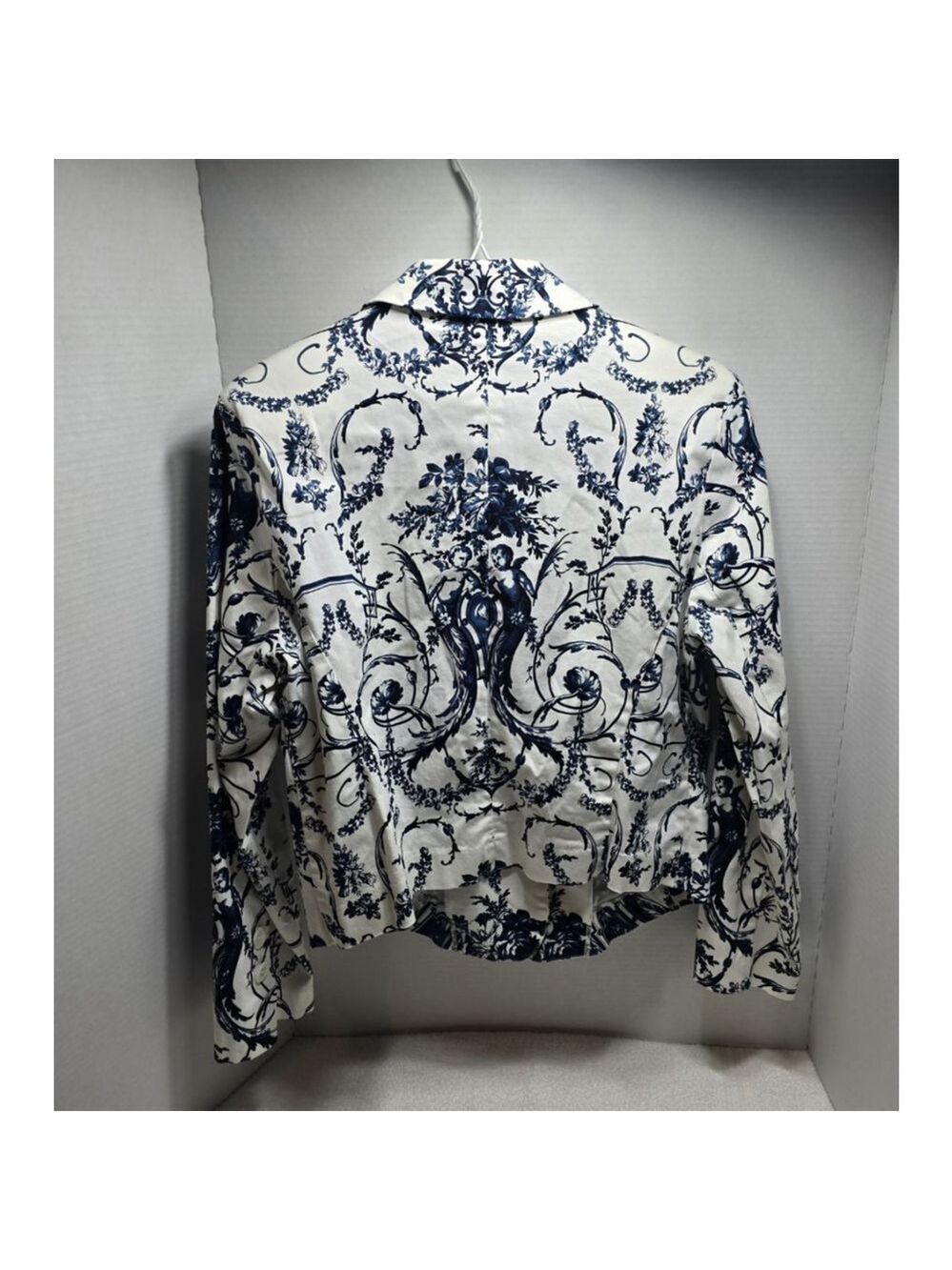 Women's Bamboo Traders White Blue Floral Blazer L - Picture 7 of 8